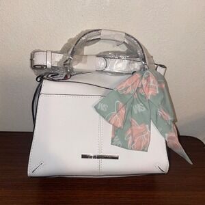 Steve Madden Satchel Top Handle Crossbody strap Bag White Faux Leather Scarf NEW